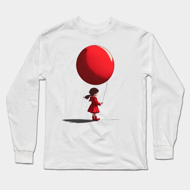 Little Girl With Big Red Balloon Long Sleeve T-Shirt by Peter Awax